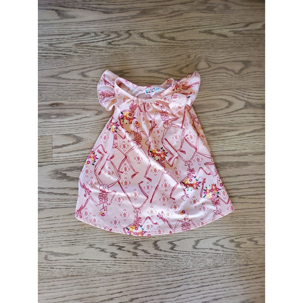 Dot Dot Smile Skeleton and Flowers Ruffle Sleeve Dress Halloween EUC 12-24M